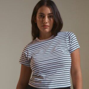 Essential Polished Body-Skimming Tee White Black Stripe Size Large L